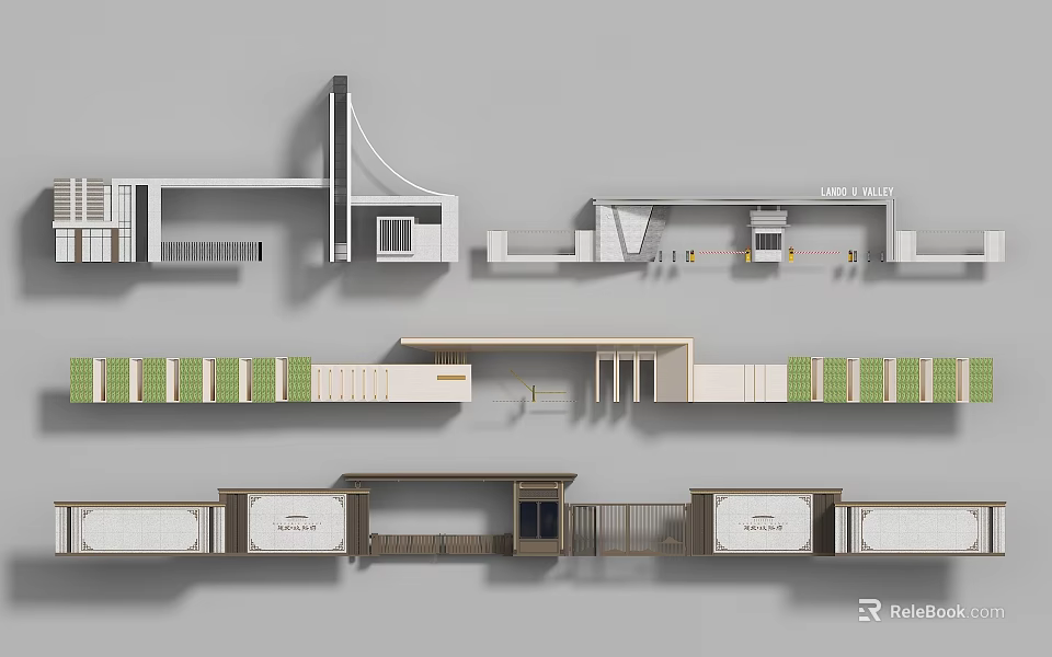 Modern Entrance Gate Design With Sleek Metal Structure Glass Panels And Landscaped Greenery 3d model 