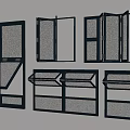 Various Types of Black Frame Windows with Different Opening Designs on Beige Wall