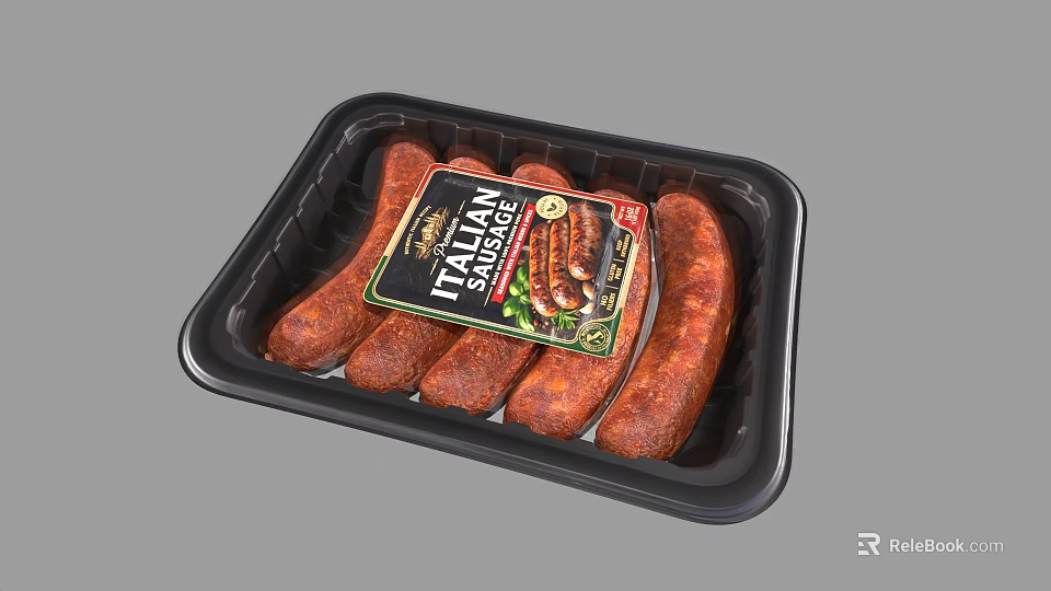 Fresh Italian Sausage Packaged in Black Plastic Tray With Label 3d model 