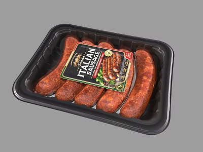 Fresh Italian Sausage Packaged in Black Plastic Tray With Label 3d model