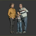 Family of Three Standing Together With Thumbs Up Gesture Yellow Turtleneck Gray Sweater