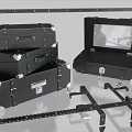 Black Flight Cases With Metal Hardware And Wheeled Rack Stands For Equipment Storage