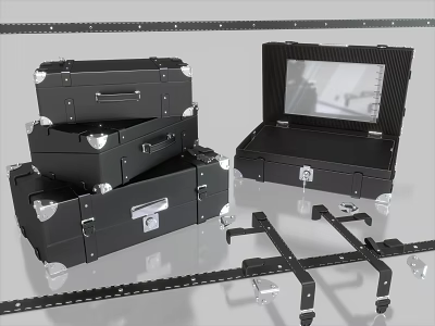 Black Flight Cases With Metal Hardware And Wheeled Rack Stands For Equipment Storage 3d model