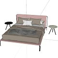 Modern Double Bed With Pink Headboard Pillows Blanket And Side Table 3d model