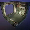 Industrial Sci Fi Room Interior With Metal Walls Control Panels And Warning Stripes