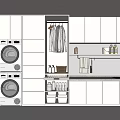 Modern Kitchen Interior With Double Washers Hanging Wardrobe Cabinets Sink And Appliances