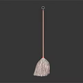 Colorful Broom With Wooden Handle Metal Ring And Striped Bristles On Dark Background