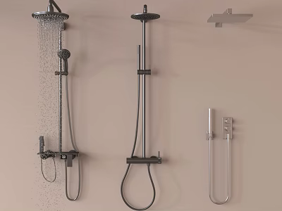 Modern Wall Mounted Shower Systems With Handheld And Overhead Sprayers In Black Silver 3d model