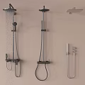 Modern Wall Mounted Shower Systems With Handheld And Overhead Sprayers In Black Silver 3d model