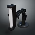 Game Movie Character With Black Mechanical Robotic Arm And White Cylindrical Component Design