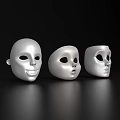 Three Silver Masks With Smiling Surprised And Neutral Expressions As Household Living Items