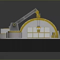 3D Model of Mechanical Device Featuring White Semicircular Structure Yellow Borders Mechanical Arm and Cargo