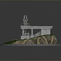 Ancient Stone Architecture Model With Porch Columns Statues And Green Grass Steps 3d model