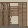 Wooden Louvered Folding Doors For Interior Space With Potted Plant And Wall Sconce