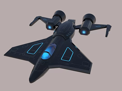 Futuristic Black Fighter Jet With Blue Glowing Elements And Angular Wings 3d model
