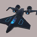 Futuristic Black Fighter Jet With Blue Glowing Elements And Angular Wings 3d model