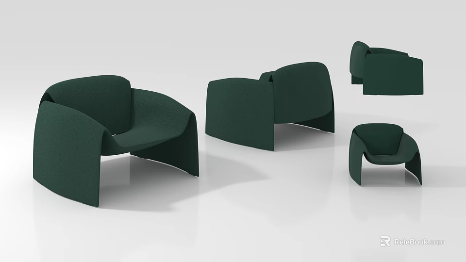 Green Modern Single Seater Sofa With Curved Design And Multiple Pieces In Interior 3d model 