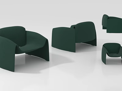 Green Modern Single Seater Sofa With Curved Design And Multiple Pieces In Interior 3d model