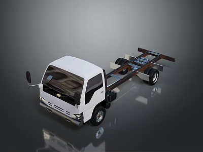 White Truck Chassis 3D Rendered with Detailed Frame and Wheels 3d model