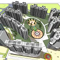 Modern High rise Residential Complex With Central Garden And Circular Plaza Layout