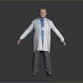 White Lab Coat Stethoscope ID Badge On Male Doctor Standing Against Gray Background Arms Outstretched