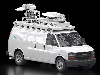 White Commercial Van With Roof Mounted Equipment And Communication Antennas 3d model