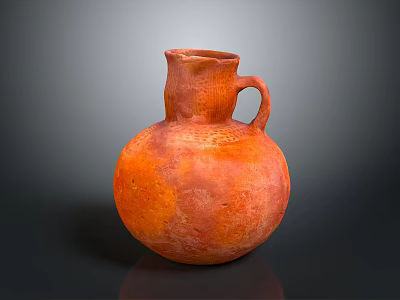 Artisan Crafted Orange Clay Sculpture Jar With Textured Surface And Handle 3d model