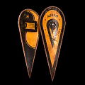 Two Yellow And Black Vintage Signs With APKED Lettering V Shape And Rectangle Design