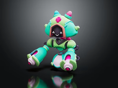 Cute Green And Pink Doll With Flower Decoration On Head And Big Eyes 3d model
