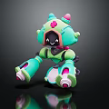 Cute Green And Pink Doll With Flower Decoration On Head And Big Eyes