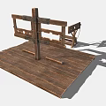 Medieval Wooden Structure With Cross Frame Platform And Metal Fittings