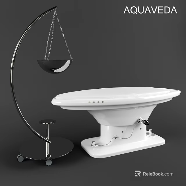 Medical Equipment Featuring White Examination Table And Mobile Metal Stand With Hanging Bowl 3d model 