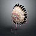 Traditional Feather Headdress With Black White Feathers Colorful Beadwork And Tassels