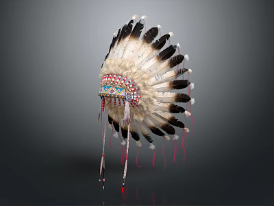 Traditional Feather Headdress With Black White Feathers Colorful Beadwork And Tassels 3d model