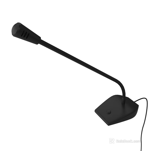 Black Desktop Microphone With Long Flexible Gooseneck Stand And Wired Base 3d model 