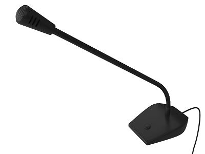 Black Desktop Microphone With Long Flexible Gooseneck Stand And Wired Base 3d model