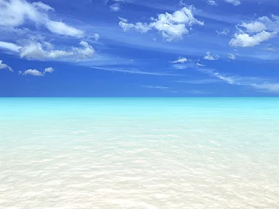 Serene Coastal Garden Landscape With Blue Sky White Clouds And Turquoise Water 3d model