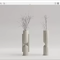 Two White Modern Design Vases with Unique Shape and Dried Branches Inside 3d model