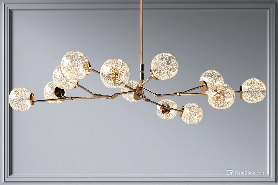 Modern Elegant Chandelier With Golden Branch Frame And Transparent Crystal Ball Shades 3d model 