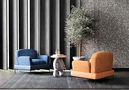 Modern Casual Sofa Combination Single Person Sofa Casual Sofa Reading Sofa Lazy Sofa Chair Coffee Table Side Table Plant Flower Pot 3d model