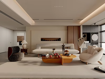 Modern Living Room Interior With Sofa Coffee Table Armchair Rug And Decorative Lighting 3d model