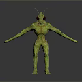 Green Alien Game Movie Character With Antennae Large Red Eyes And Textured Body