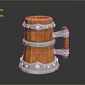 Orange Wooden Mug Design With Silver Metal Rings And Decorative Handle