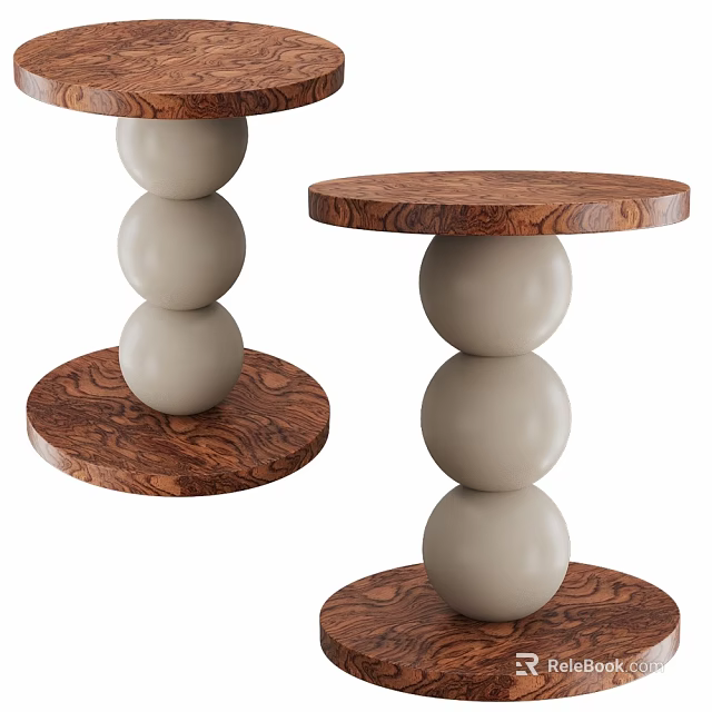 Modern Minimalist Side Table With Round Wooden Tabletop And Stacked Sphere Base 3d model 