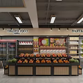 Supermarket Interior With Organized Shelves Fresh Fruits Vegetables Checkout Counter And Products