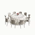 Round Dining Table And Chairs Set With White Tablecloth Tableware And Flower Arrangement 3d model