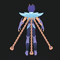 Game and Movie Character With Blue Purple Armor Wing Like Shoulders And Chain Accessories