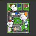Modern City Scene 3D Model With Various Buildings Green Trees Roads Cars And Clouds