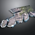 Detailed Rocky Terrain 3D Model With Green Vegetation And Blue Edge Surface