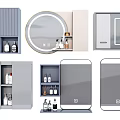 Bathroom Mirror Designs Featuring Storage Shelf And Bottles In Various Styles